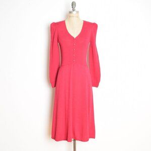 vintage 80s St. John dress magenta pink santana sweater knit puff sleeve S M